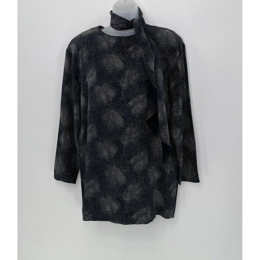 YL Silk Women’s Black Polka Dot Cluster 100% Silk Dress / Tunic, Neck Tie Size 8
